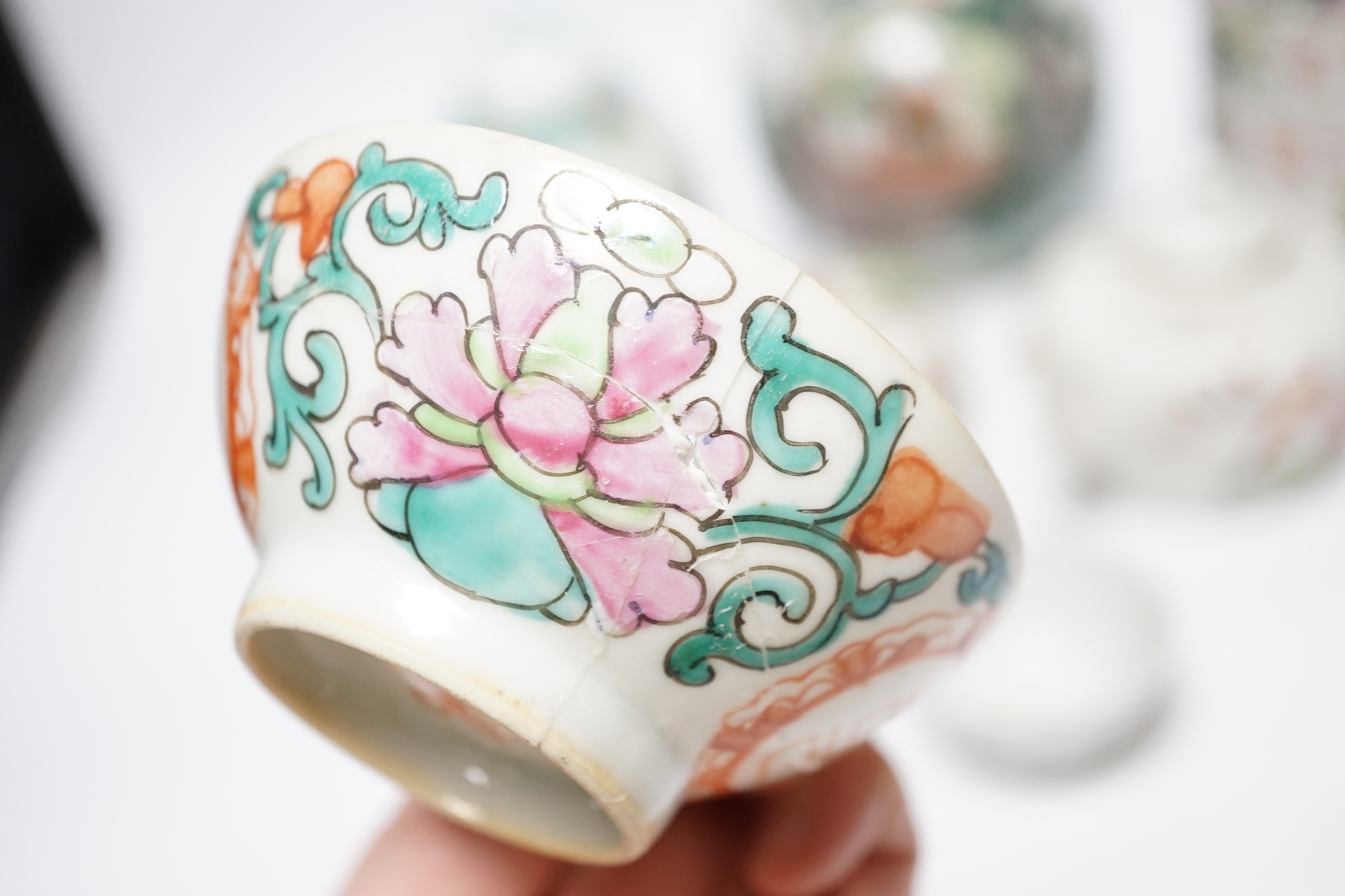 A group of 19th/20th century Chinese famille rose boxes and covers and jars etc., tallest 11.5cm